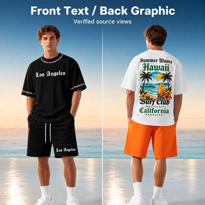 Men's Casual Style T-Shirt Short Sleeve Round Neck Street Style Printed Letter Breathable Summer Soft Set Los Angeles Theme_viptrois.com