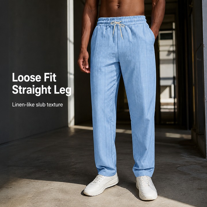 Men's Clothing Men's Casual Pants Loose Fit Breathable Linen Like Bamboo Joint Style Simple Sports Jogging Straight Leg Long_viptrois.com