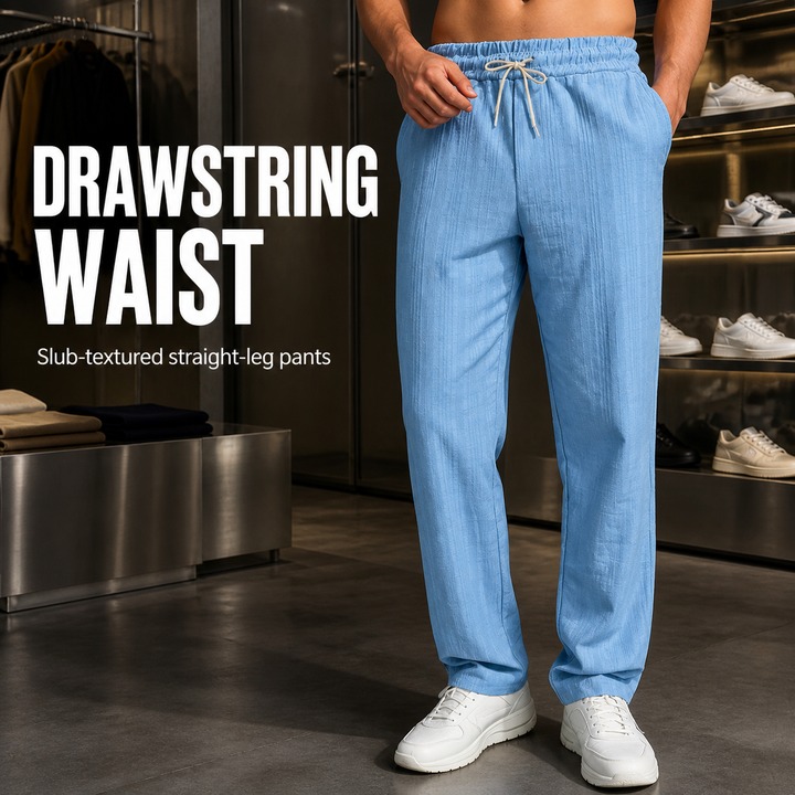 Men's Clothing Men's Casual Pants Loose Fit Breathable Linen Like Bamboo Joint Style Simple Sports Jogging Straight Leg Long_viptrois.com