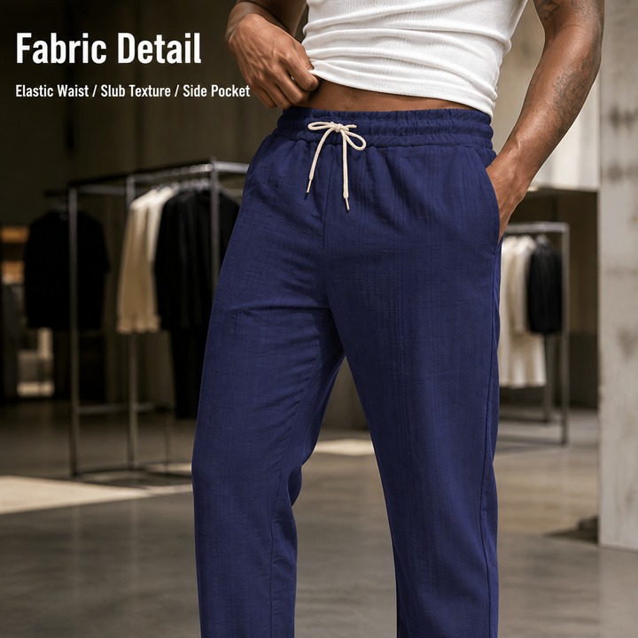 Men's Clothing Men's Casual Pants Loose Fit Breathable Linen Like Bamboo Joint Style Simple Sports Jogging Straight Leg Long_viptrois.com