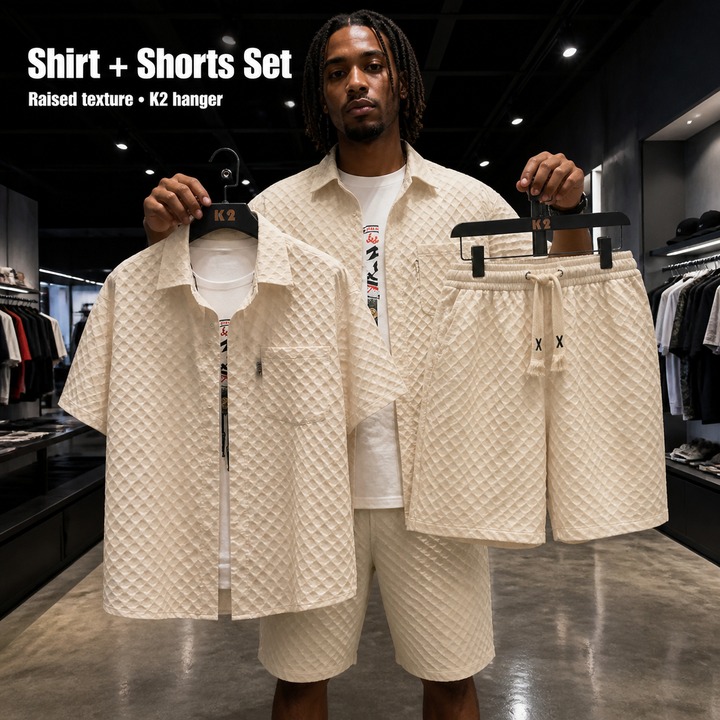 Men's Clothing Summer Ice Silk Suit For Men, Handsome Trendy Short-sleeved Shirt And Shorts, A Set Of Plaid Thin Sports And Leisure Two-piece Suit_senzul.com