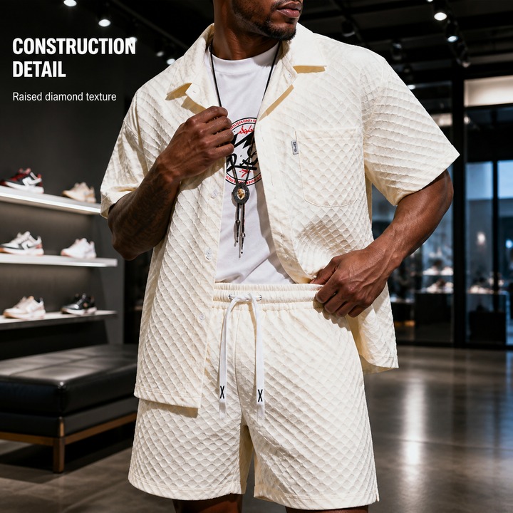 Men's Clothing Summer Ice Silk Suit For Men, Handsome Trendy Short-sleeved Shirt And Shorts, A Set Of Plaid Thin Sports And Leisure Two-piece Suit_senzul.com