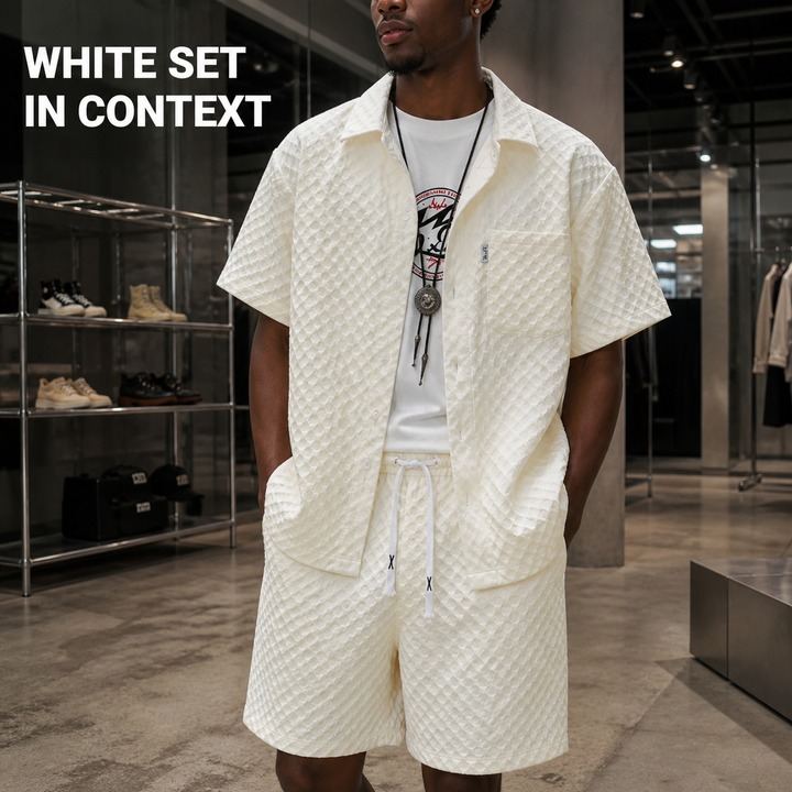 Men's Clothing Summer Ice Silk Suit For Men, Handsome Trendy Short-sleeved Shirt And Shorts, A Set Of Plaid Thin Sports And Leisure Two-piece Suit_senzul.com