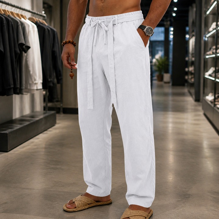 Men's Retro Linen Straight Leg Trousers Loose Woven Summer Bottoms Source_viptrois.com