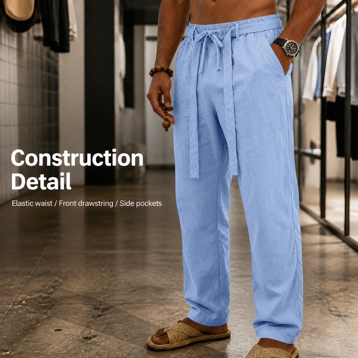 Men's Retro Linen Straight Leg Trousers Loose Woven Summer Bottoms Source_viptrois.com