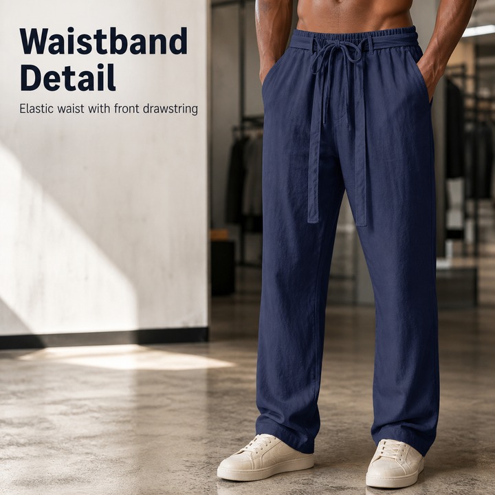 Men's Retro Linen Straight Leg Trousers Loose Woven Summer Bottoms Source_viptrois.com