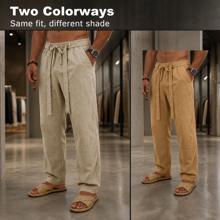 Men's Retro Linen Straight Leg Trousers Loose Woven Summer Bottoms Source_viptrois.com