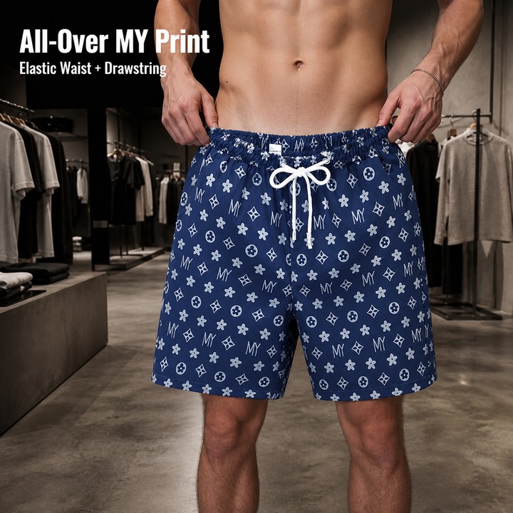 Men's Casual Ice Silk Shorts Stylish Triangular Logo Trendy Sports Five Point Pants Mid Waist Elastic Comfortable Summer Thin_viptrois.com