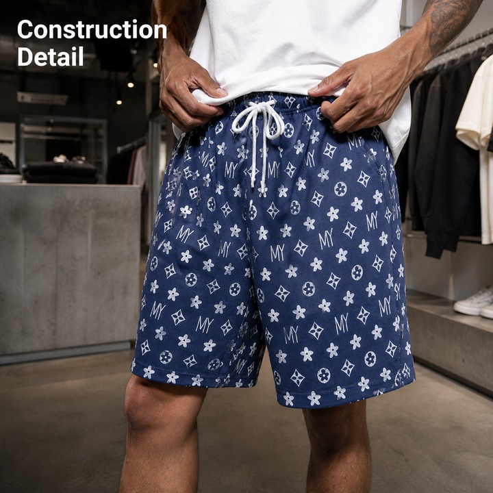 Men's Casual Ice Silk Shorts Stylish Triangular Logo Trendy Sports Five Point Pants Mid Waist Elastic Comfortable Summer Thin_viptrois.com