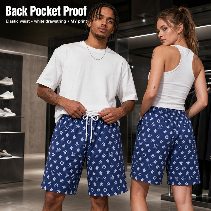 Men's Casual Ice Silk Shorts Stylish Triangular Logo Trendy Sports Five Point Pants Mid Waist Elastic Comfortable Summer Thin_viptrois.com