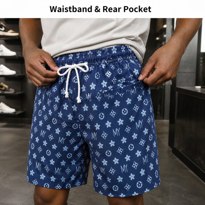 Men's Casual Ice Silk Shorts Stylish Triangular Logo Trendy Sports Five Point Pants Mid Waist Elastic Comfortable Summer Thin_viptrois.com