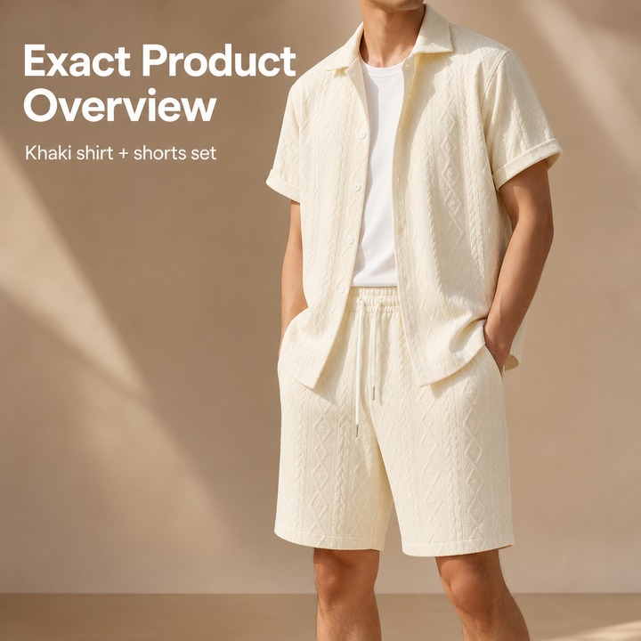 Men's Casual Sports Suit Spring Summer Knitted Pattern Loose Short Sleeve Two Piece Set In Black Beige Khaki White_viptrois.com