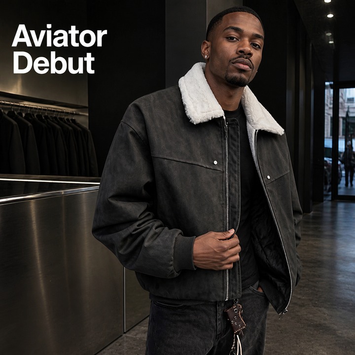​​Men's Retro PU Leather Shearling Bomber Jacket, Thickened Short Puffer Coat With Stand-Up Collar, Maillard Style Vintage Aviator Jacket For Winter​​_viptrois.com