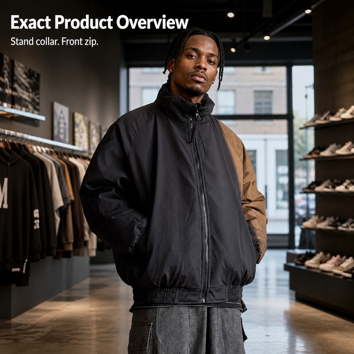 Men's Vintage Brown Puffer Jacket, Thickened Cotton Coat With Loose Fit, Warm Winter Outwear For Casual Style_viptrois.com