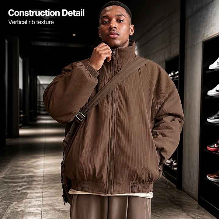 Men's Vintage Brown Puffer Jacket, Thickened Cotton Coat With Loose Fit, Warm Winter Outwear For Casual Style_viptrois.com