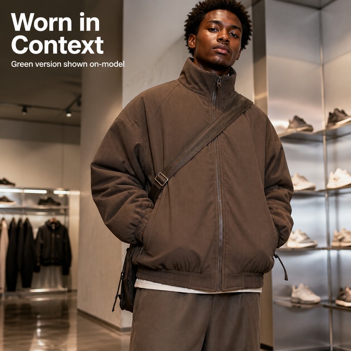 Men's Vintage Brown Puffer Jacket, Thickened Cotton Coat With Loose Fit, Warm Winter Outwear For Casual Style_viptrois.com