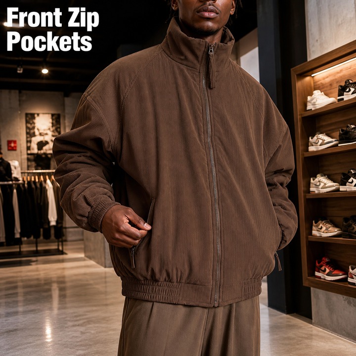 Men's Vintage Brown Puffer Jacket, Thickened Cotton Coat With Loose Fit, Warm Winter Outwear For Casual Style_viptrois.com