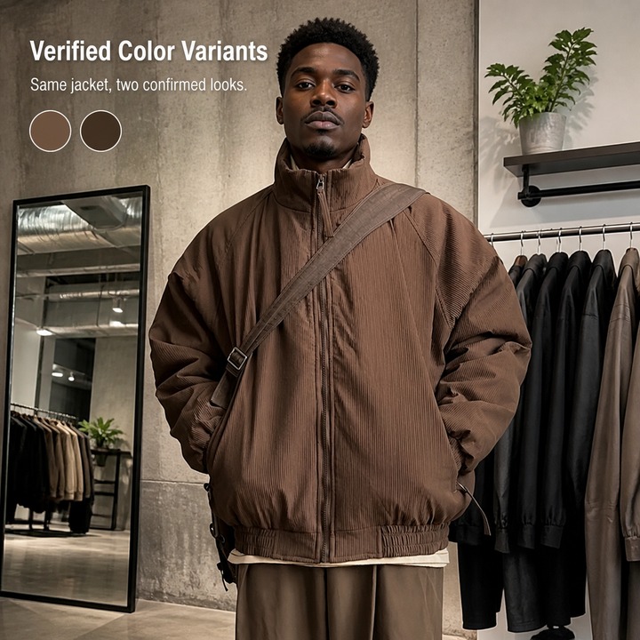 Men's Vintage Brown Puffer Jacket, Thickened Cotton Coat With Loose Fit, Warm Winter Outwear For Casual Style_viptrois.com