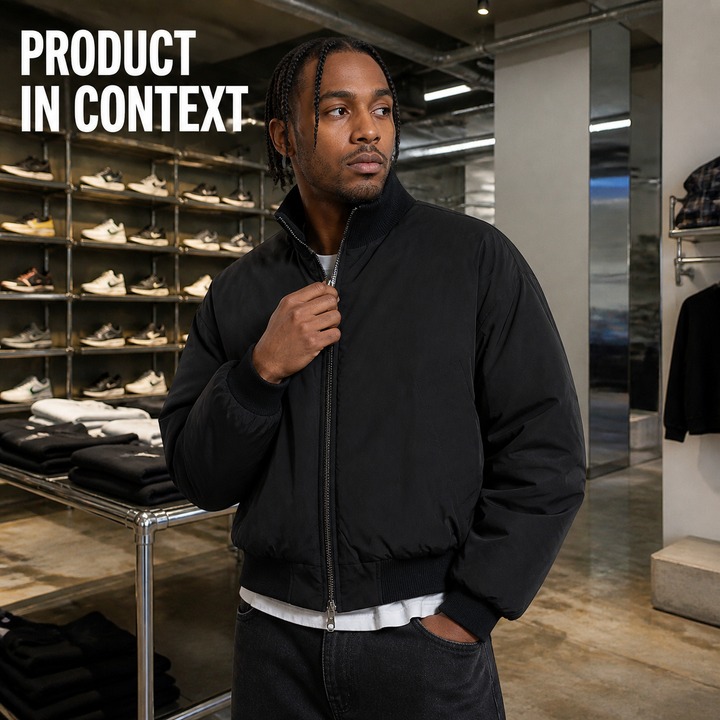 ​​Men's Brown Stand-Collar Bomber Jacket, Oversized Short Puffer Coat Vintage-Inspired Quilted Lining, Urban Streetwear Essential​​_viptrois.com