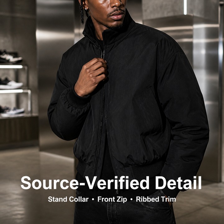 ​​Men's Brown Stand-Collar Bomber Jacket, Oversized Short Puffer Coat Vintage-Inspired Quilted Lining, Urban Streetwear Essential​​_viptrois.com